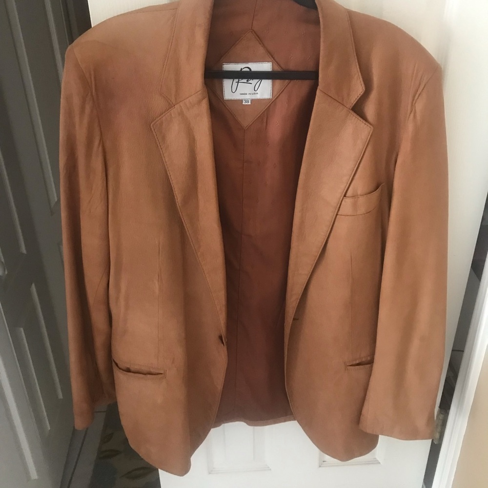 Remy leather tan soft suede blazer coat